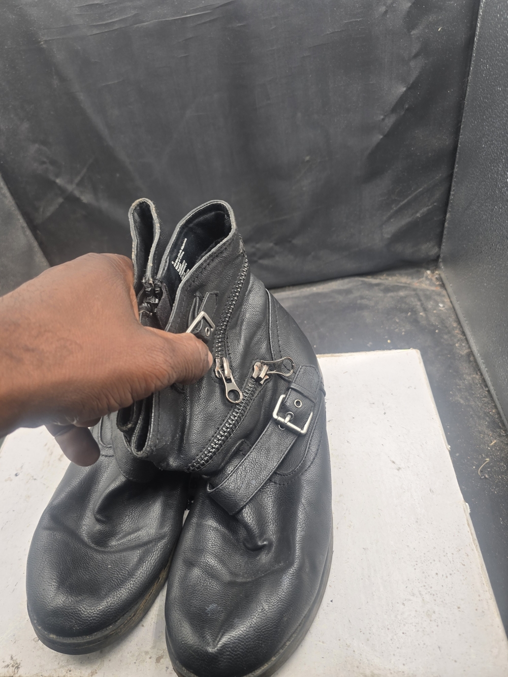 Target Men's Black Leather Zipper & Buckle Ankle Boots